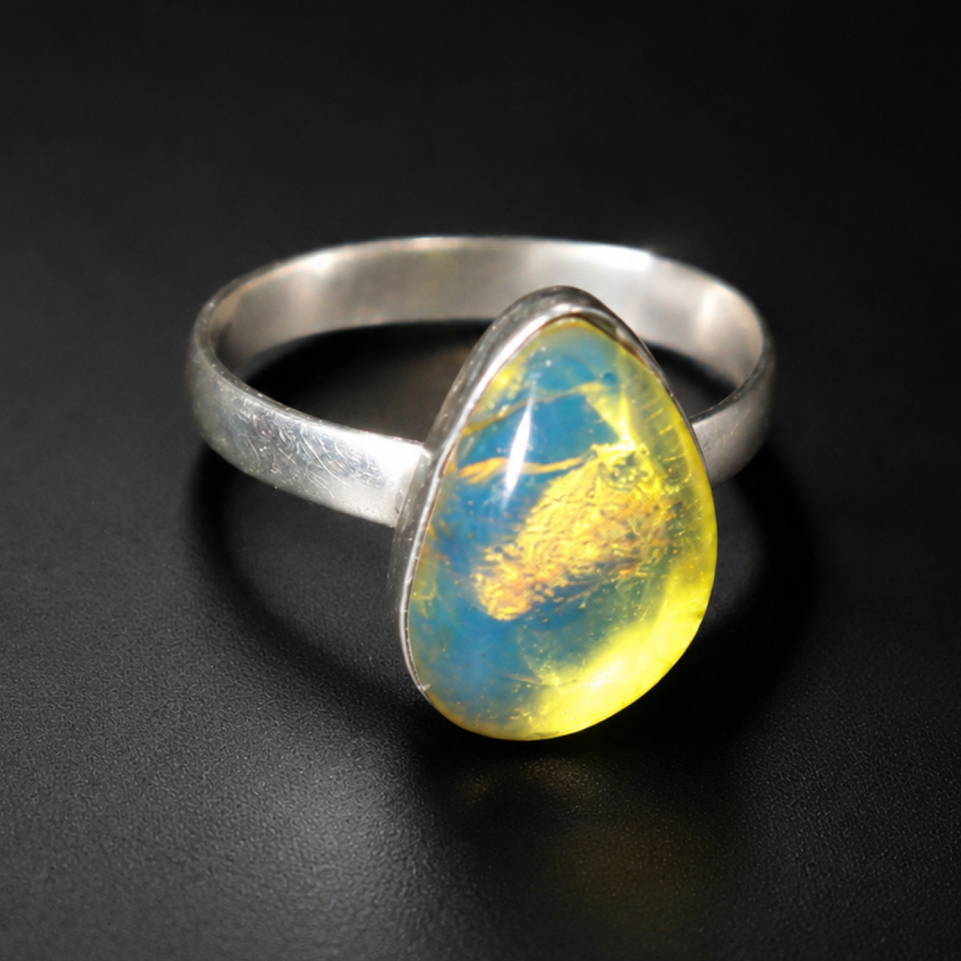 Master Crafted Clear Light Blue Dominican Amber 925 Sterling Silver Ring #7