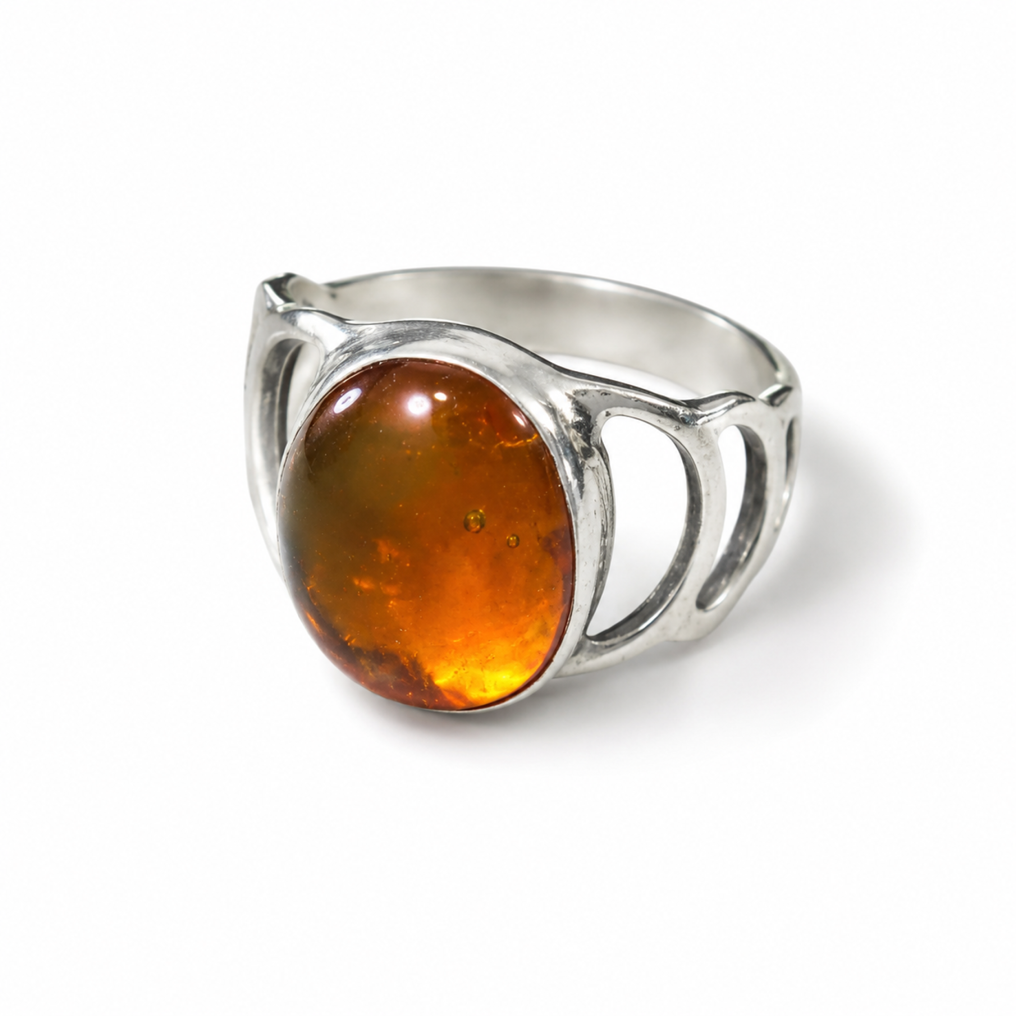 Natural Dominican Clear Orange Amber Ring 925 Sterling Silver Size 8.25 Ready