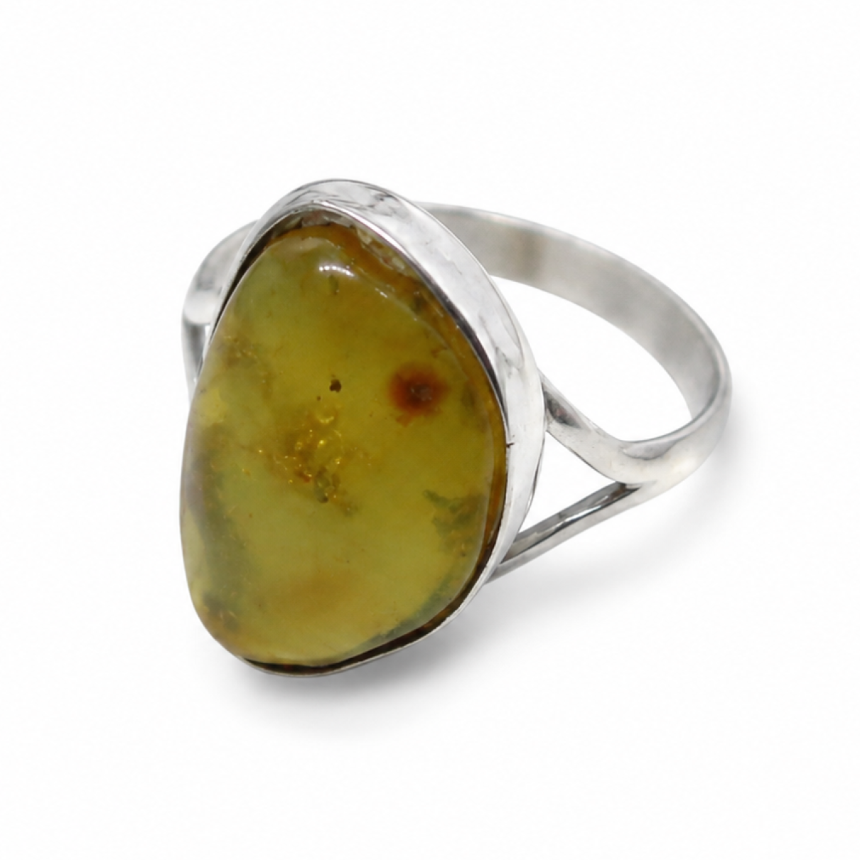 Genuine Handcrafted Clear Orange Green Dominican Amber 925 Sterling Silver Ring #7.25