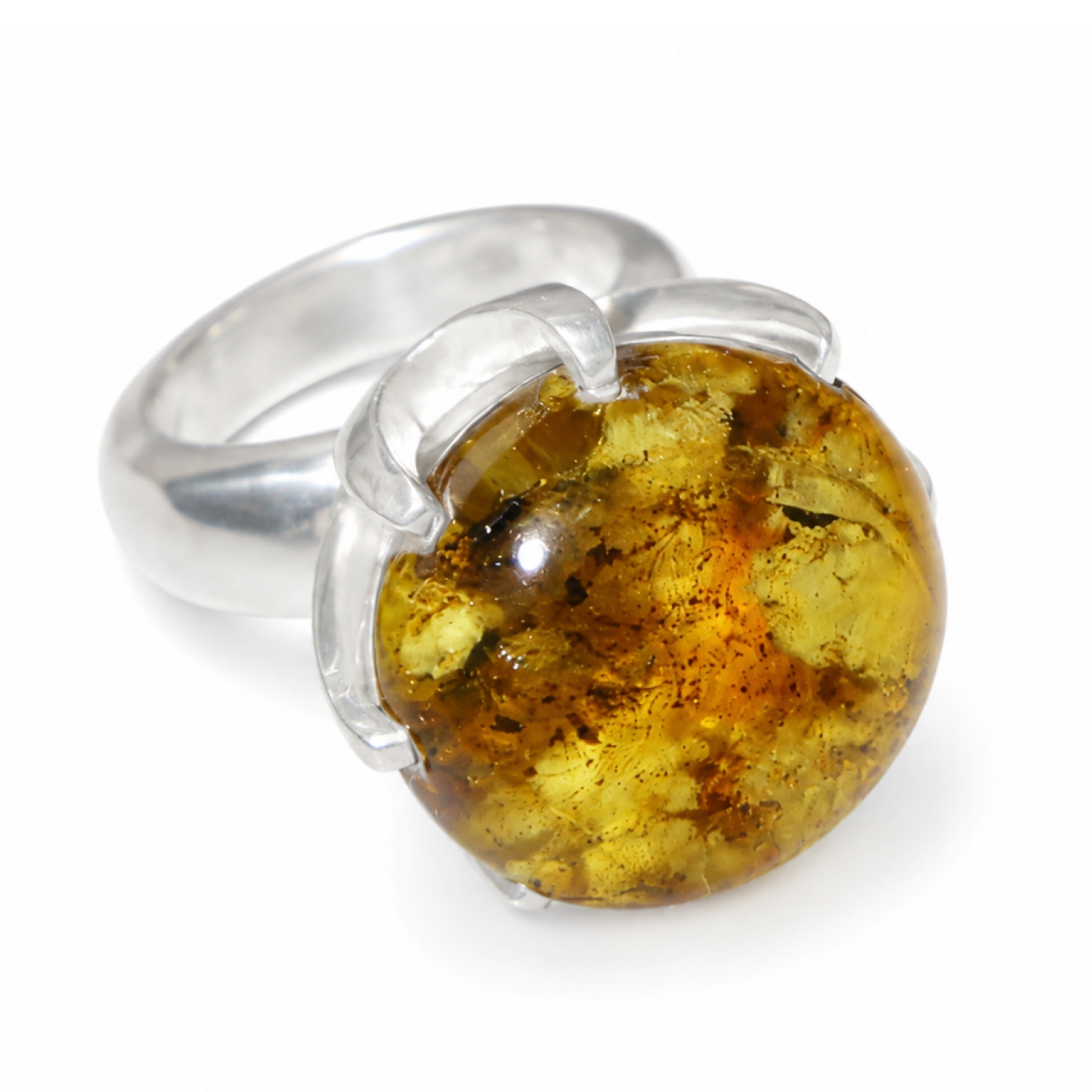 Artisan Crafted Clear Milky Brown Dominican Amber 925 Sterling Silver Ring #6.25