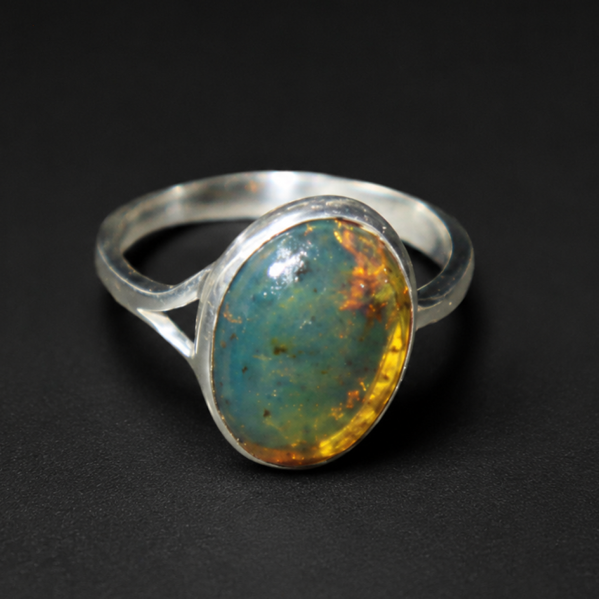Carefully Handmade Clear Light Blue Dominican Amber 925 Sterling Silver Ring #6.25
