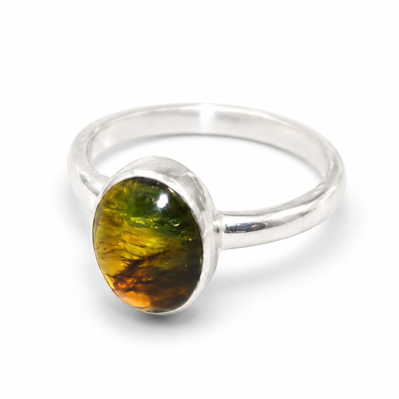 Ocean Inspired Clear Light Green Dominican Amber 925 Sterling Silver Ring #6.25