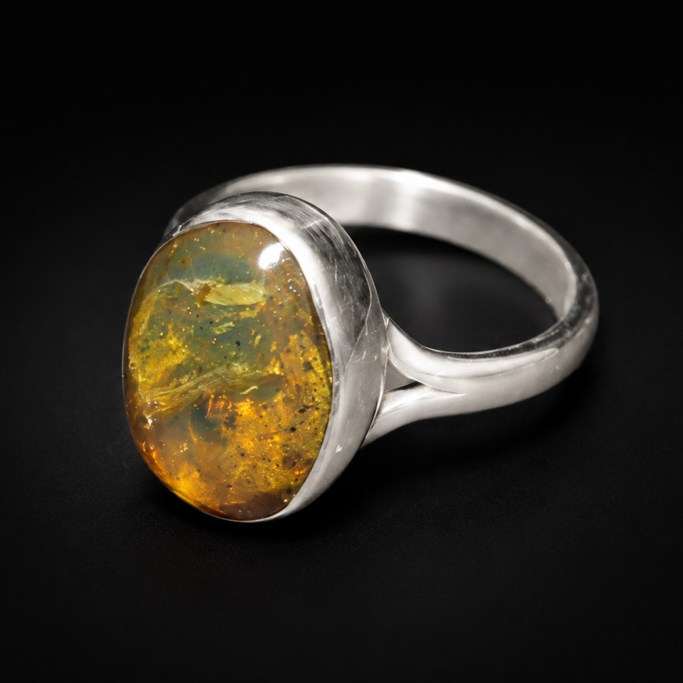 Artisan Jewelry Clear Brown Yellow Dominican Amber 925 Sterling Silver Ring #5.75