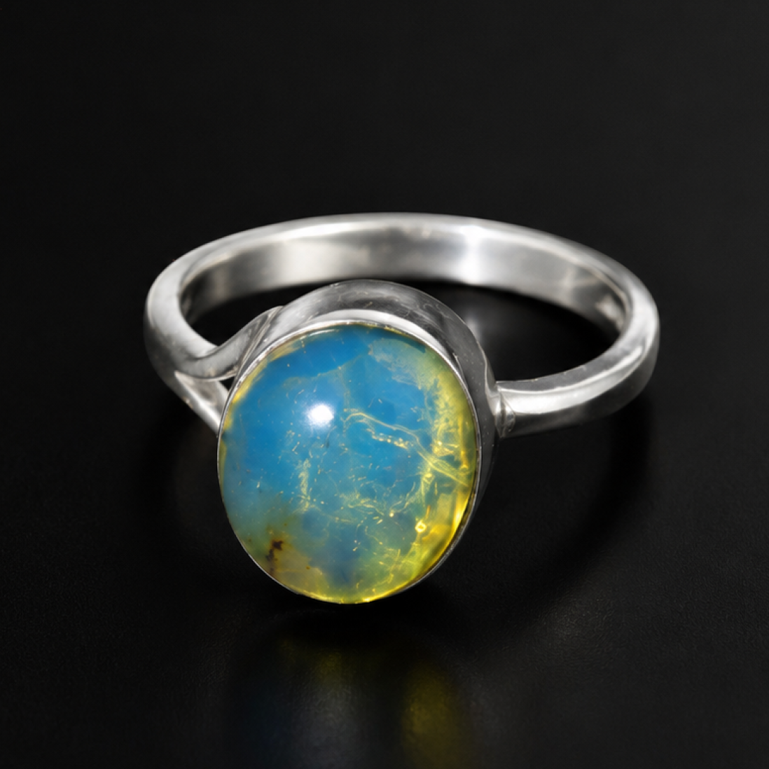 Natural Dominican Blue Amber Ring 925 Sterling Silver Size 6 Jewelry Clear