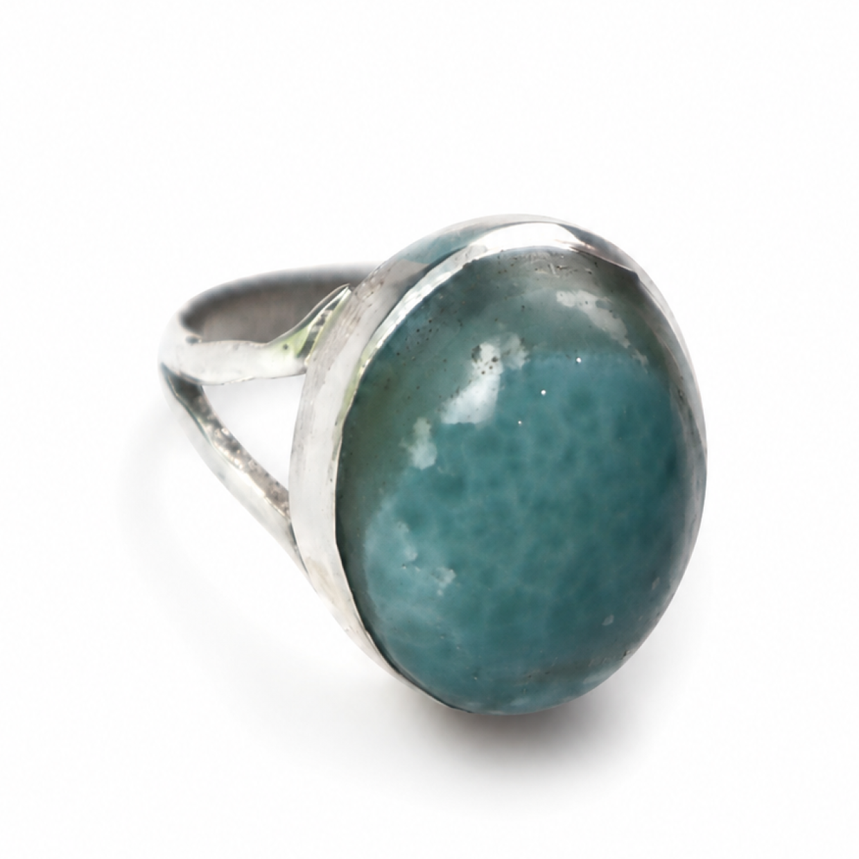 Pure Natural Sea Blue Larimar 925 Sterling Silver Ring #8.5