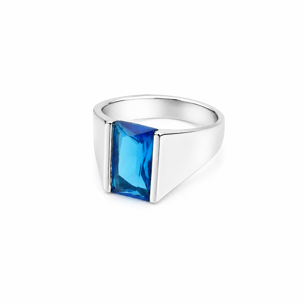 Artisan Polished Blue Topaz (Or Synthetic Blue Gemstone) Rectangular Ring #6 1/4