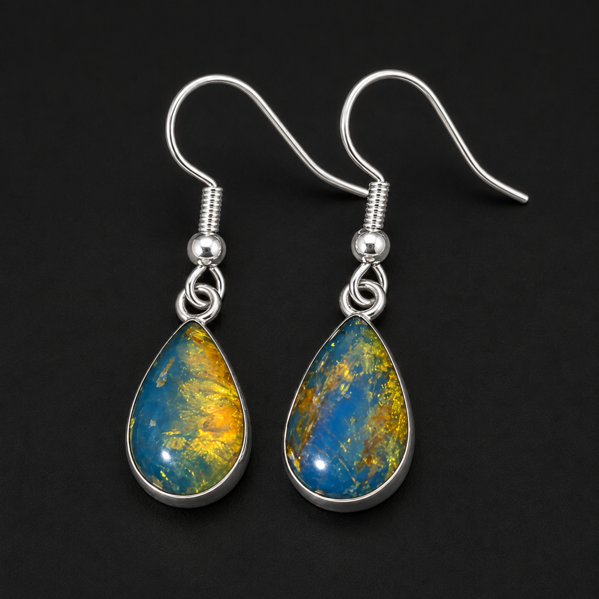 Genuine Handcrafted Clear Sky Blue Dominican Amber 925 Sterling Silver Earrings