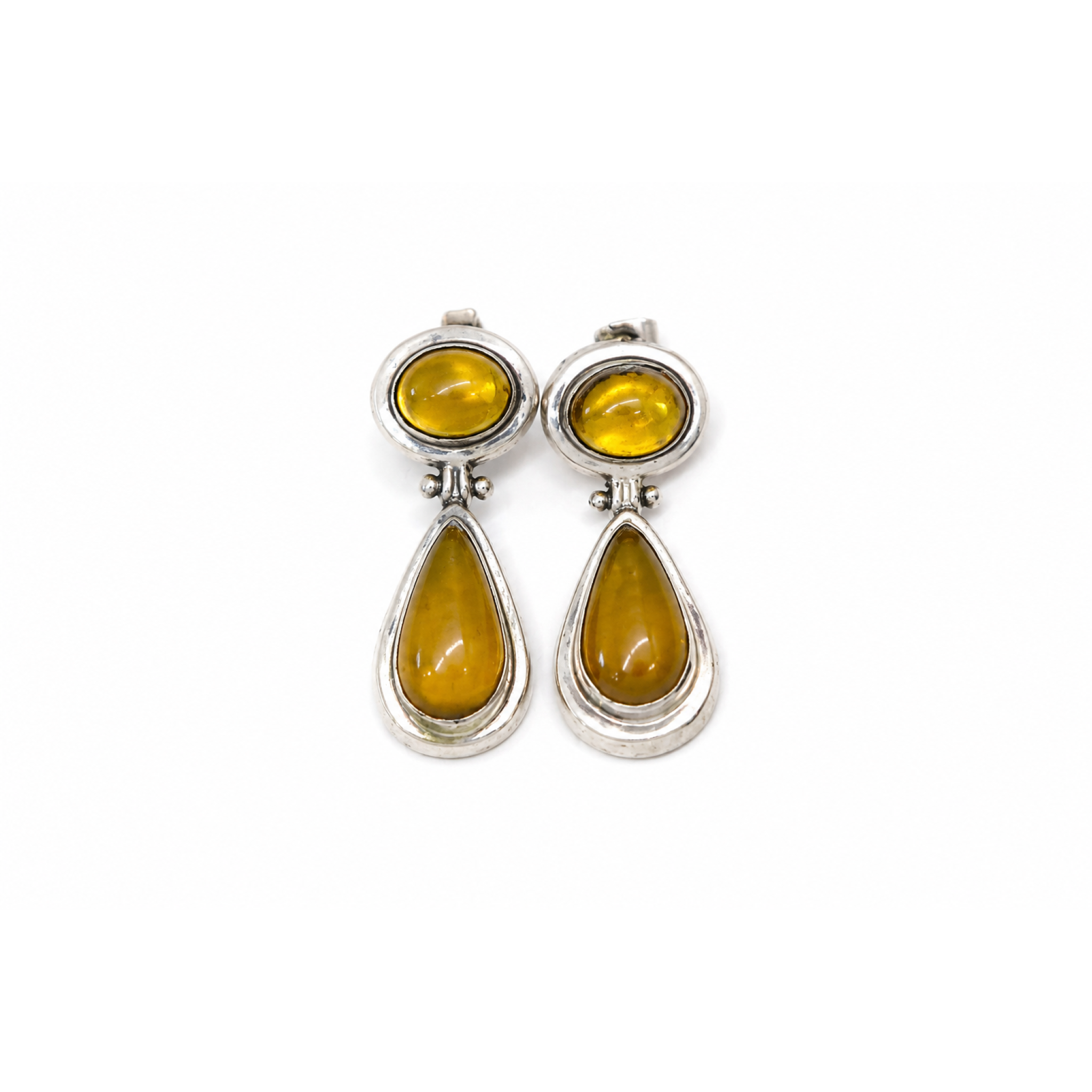 Genuine Clear Yellow Dominican Amber 925 Sterling Silver Earrings 1.2 Inch