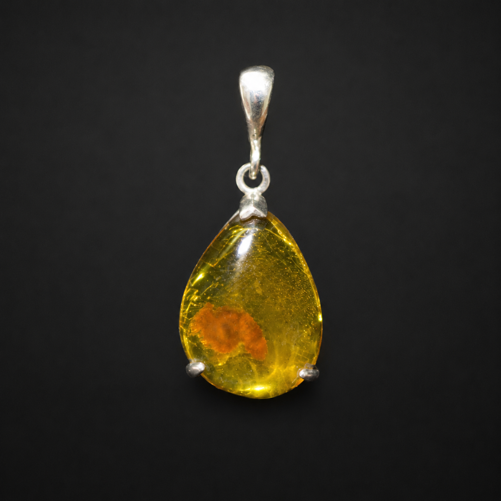 Earth-Crafted Clear Orange Yellow Dominican Amber 925 Sterling Silver Pendant 33mm