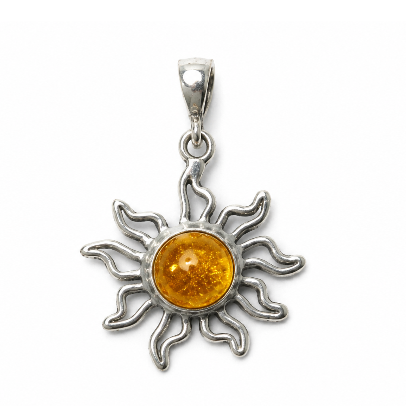 Carefully Handmade Clear Orange Yellow Dominican Amber 925 Sterling Silver Pendant 38mm