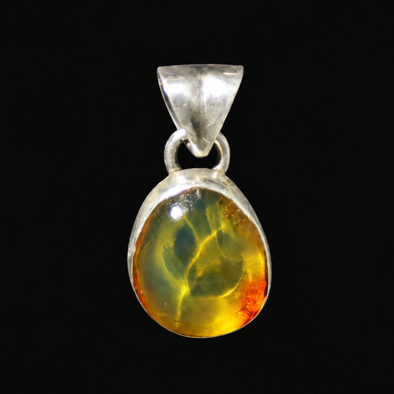 Handmade Clear Orange Yellow Dominican Amber 925 Sterling Silver Pendant 21mm