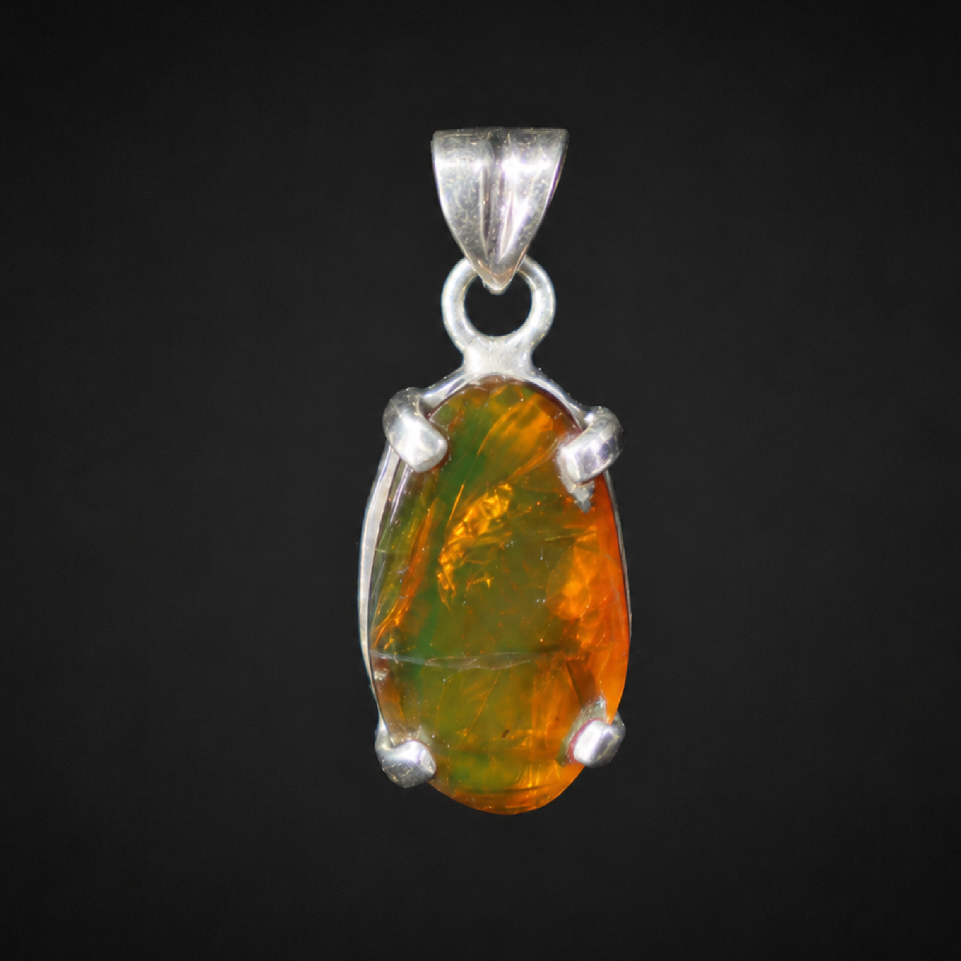 Artisan Crafted Clear Orange Green Dominican Amber 925 Sterling Silver Pendant 30mm