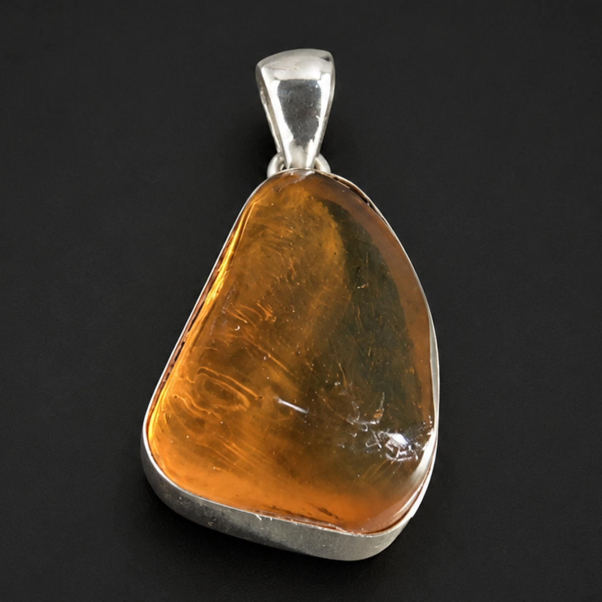 Handmade Clear Yellow Orange Dominican Amber 925 Sterling Silver Pendant 32mm