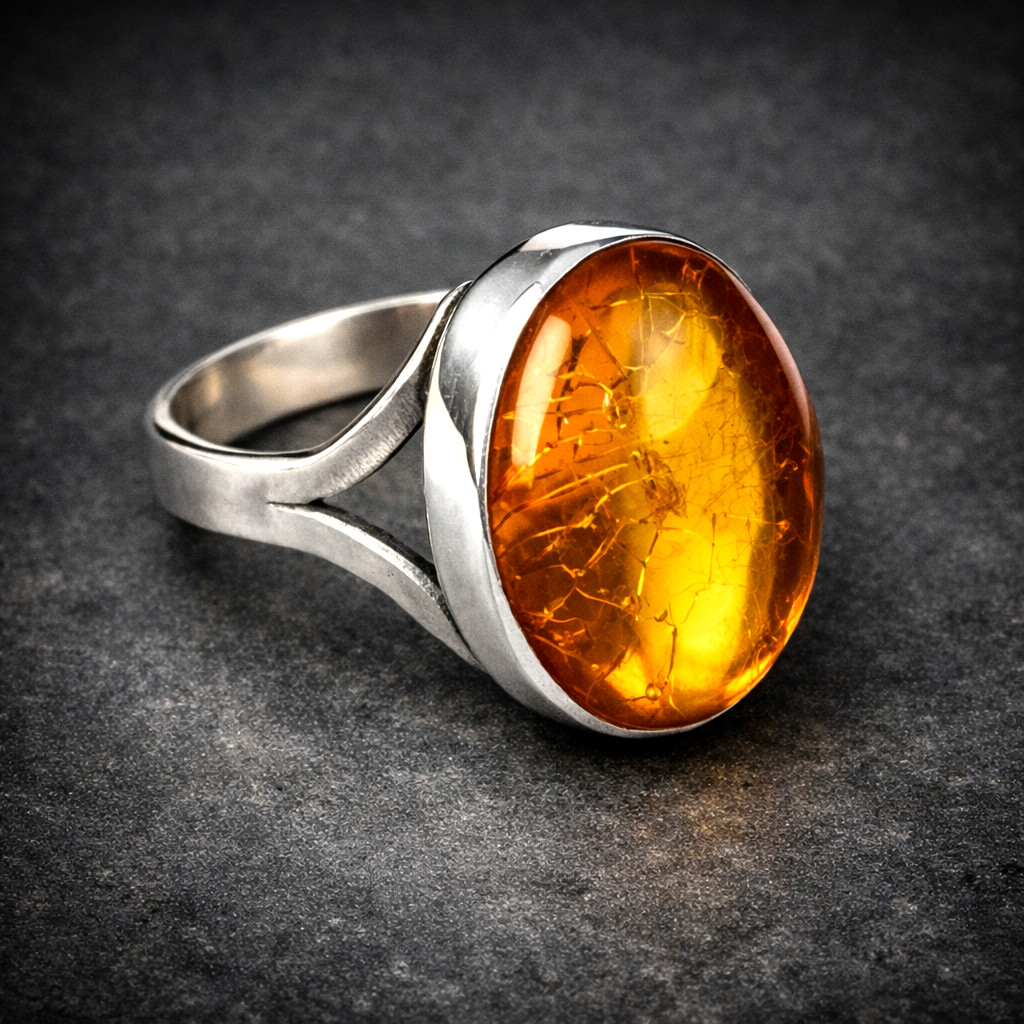 Dominican Natural Clear  Yellow Amber .925 Sterling Silver Ring #7  free resize