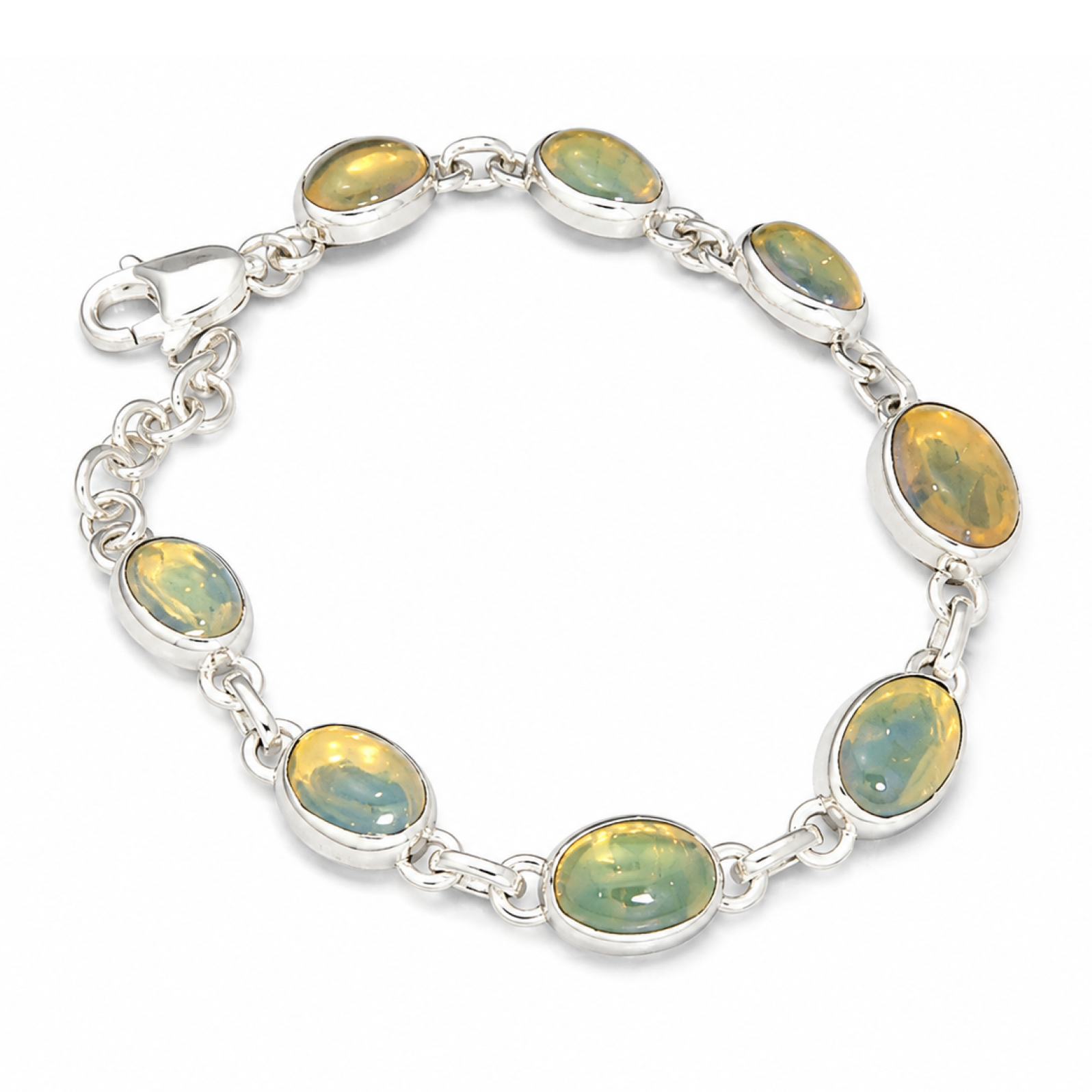 Artisan Crafted Clear Green Yellow Dominican Amber 925 Sterling Silver Bracelet 6.7 Inch