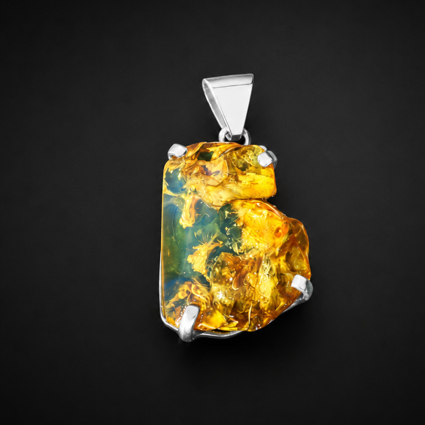 Raw Beauty Translucent Blue Green Dominican Amber 925 Sterling Silver Pendant 38mm