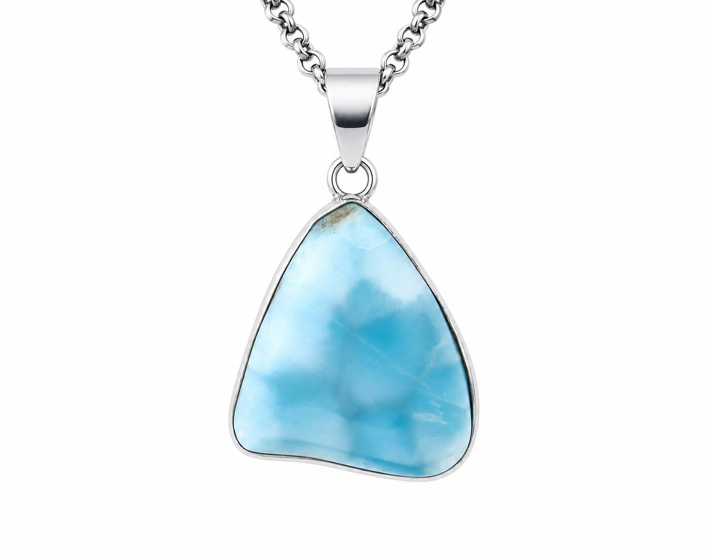 Sky Blue freeform Larimar 925 Sterling Silver Pendant 33mm