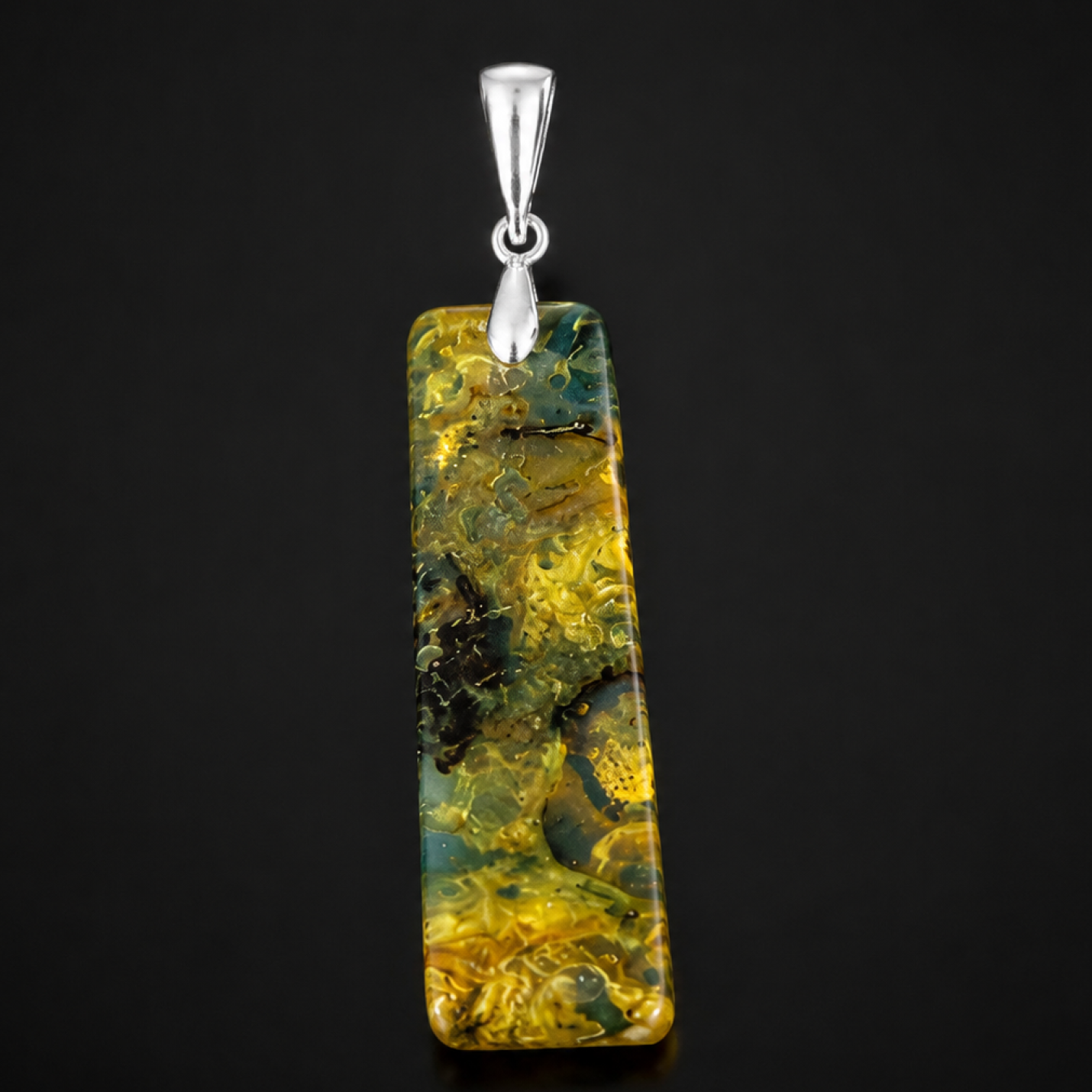Handmade Clear Green Yellow Blue Dominican Amber 925 Sterling Silver Pendant 50mm