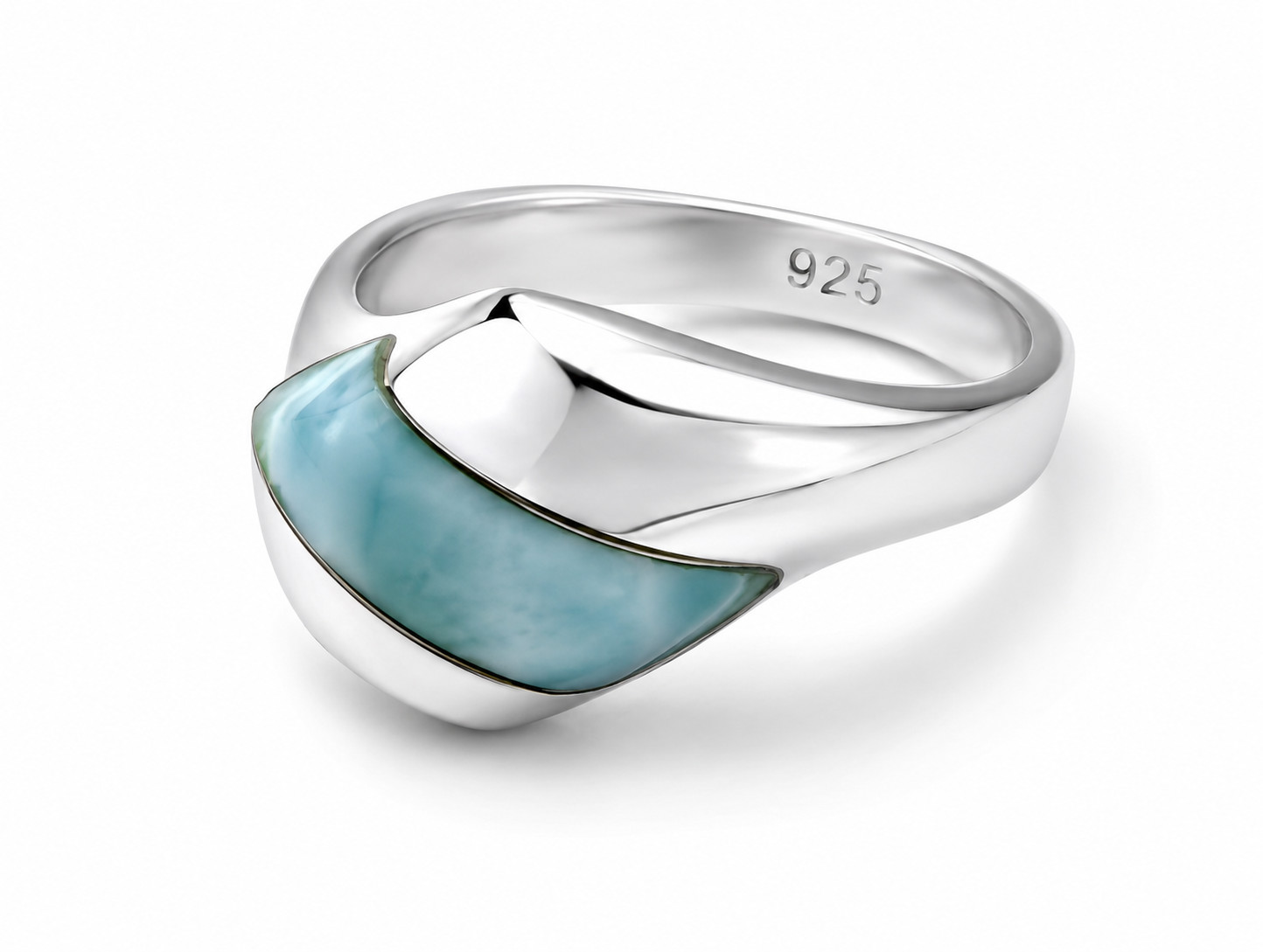 Genuine Beautiful Sky Blue Larimar 925 Sterling Silver Ring US#6¼