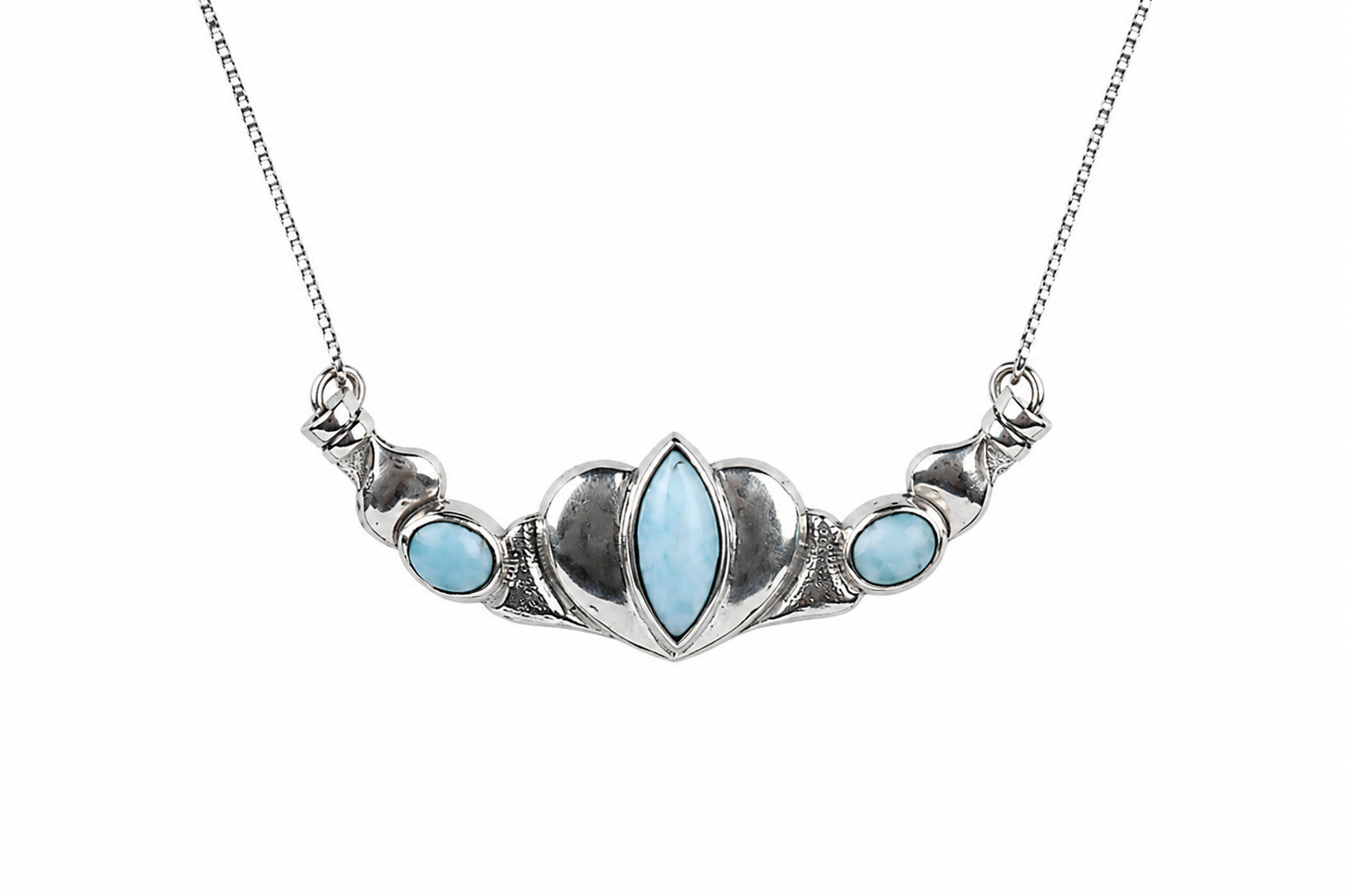 Genuine Dominican Blue Larimar 925 Sterling Silver Necklace 24 inch