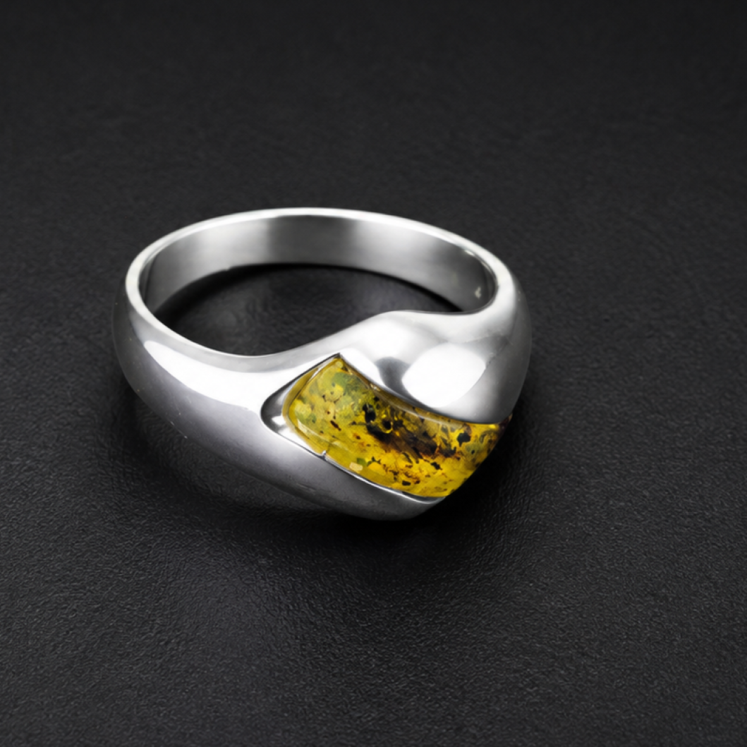 Timeless Clear Yellow Dominican Amber 925 Sterling Silver Ring #7