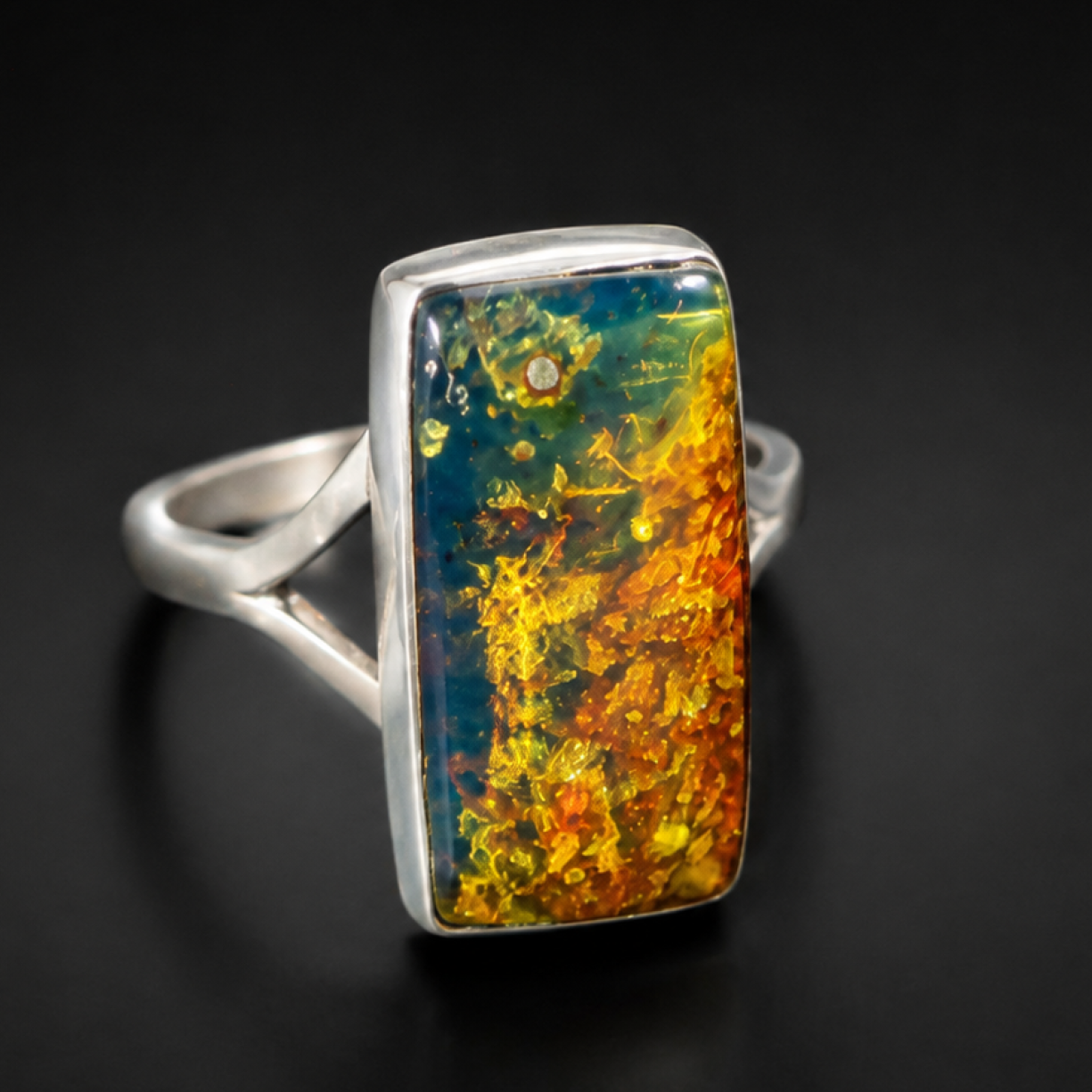 Natural Dominican Blue Amber Ring 925 Sterling Silver Size 5.75 Translucent