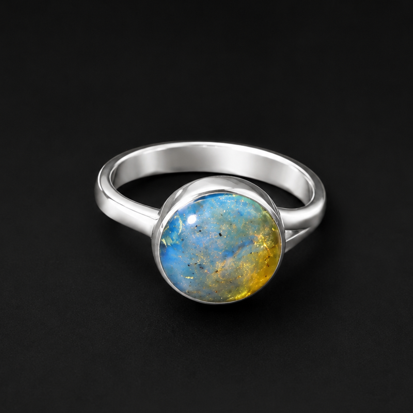 Translucent Orange Blue 925 Sterling Silver Dominican Amber Ring #6.25