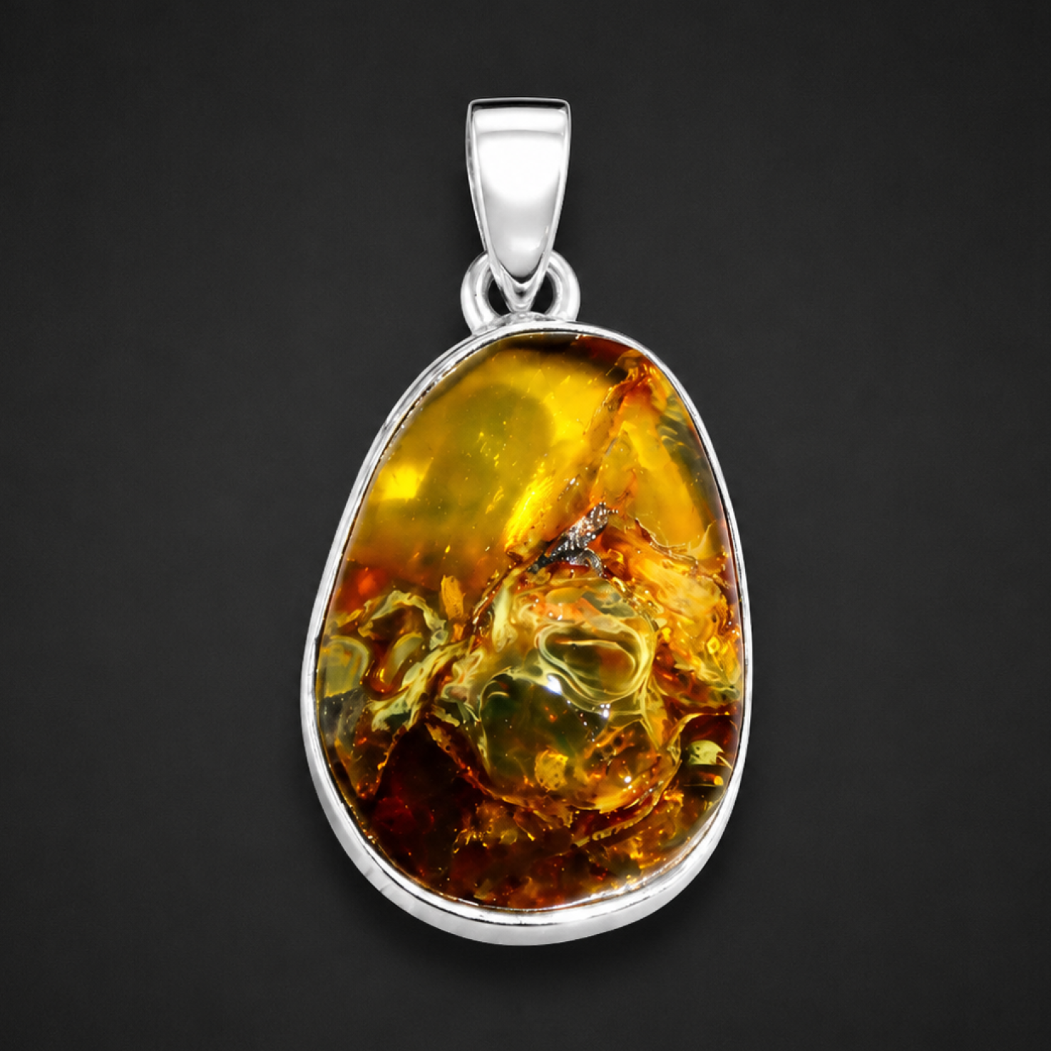 Handmade Translucent Yellow Brown 925 Sterling Silver Dominican Amber Pendant 30