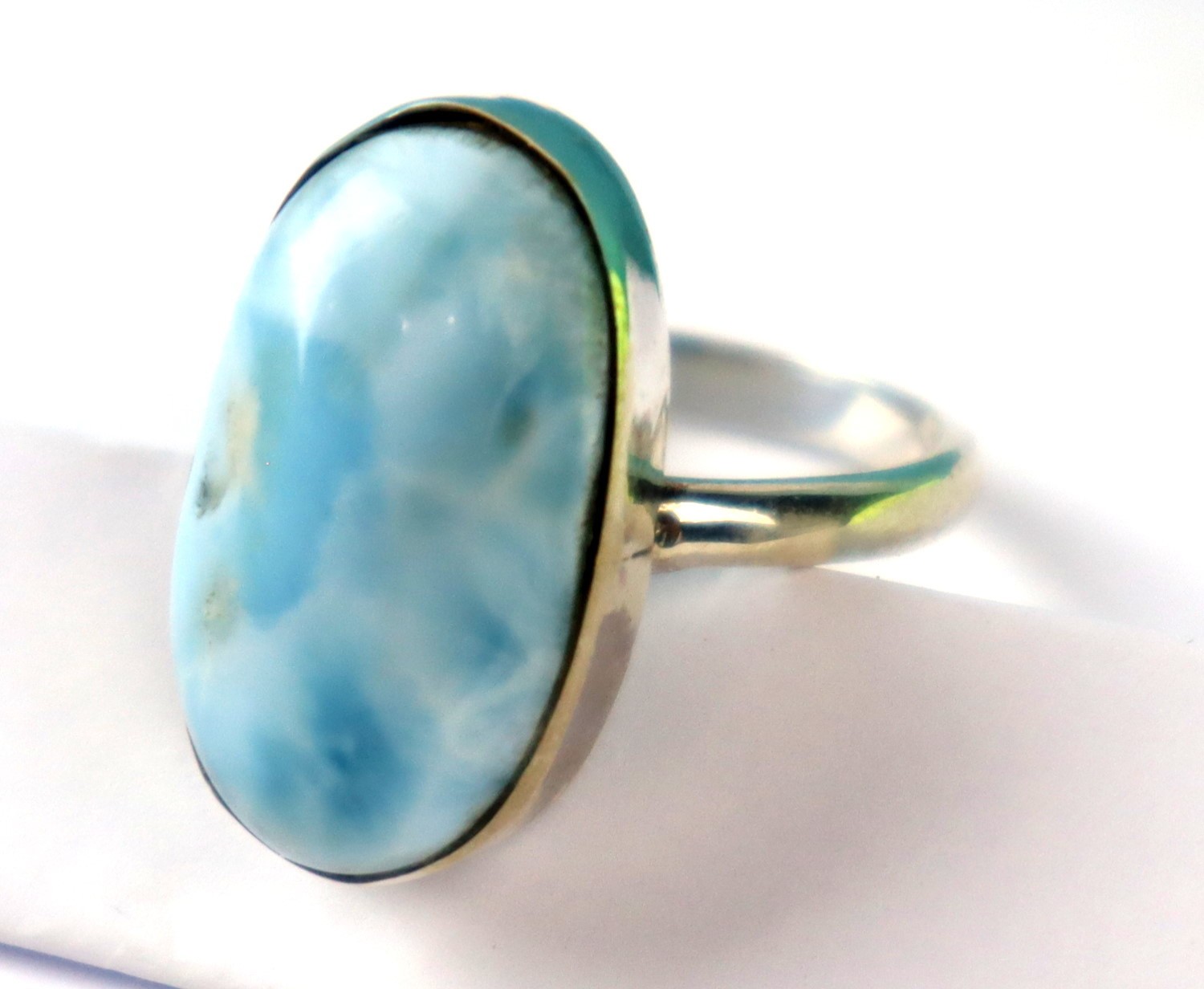 Exquisite Natural Sky Blue Larimar .925 Sterling Silver Ring #8.5 free resizing