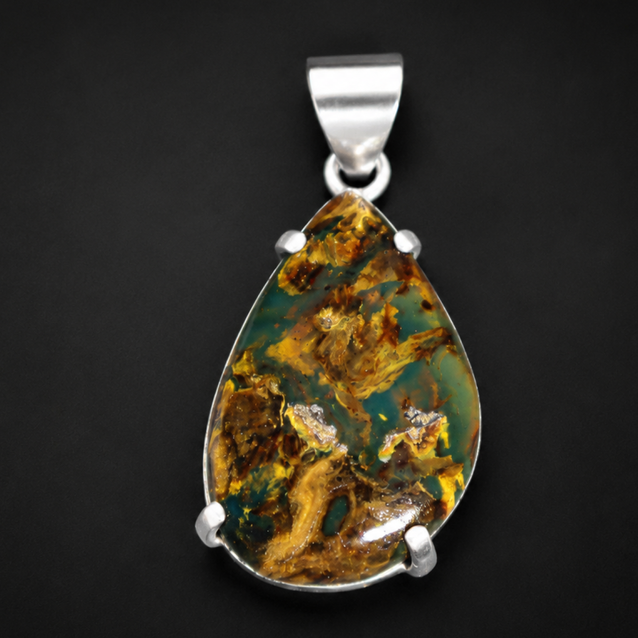 Artisan Made Translucent Cognac Blue 925 Sterling Silver Dominican Amber Pendant