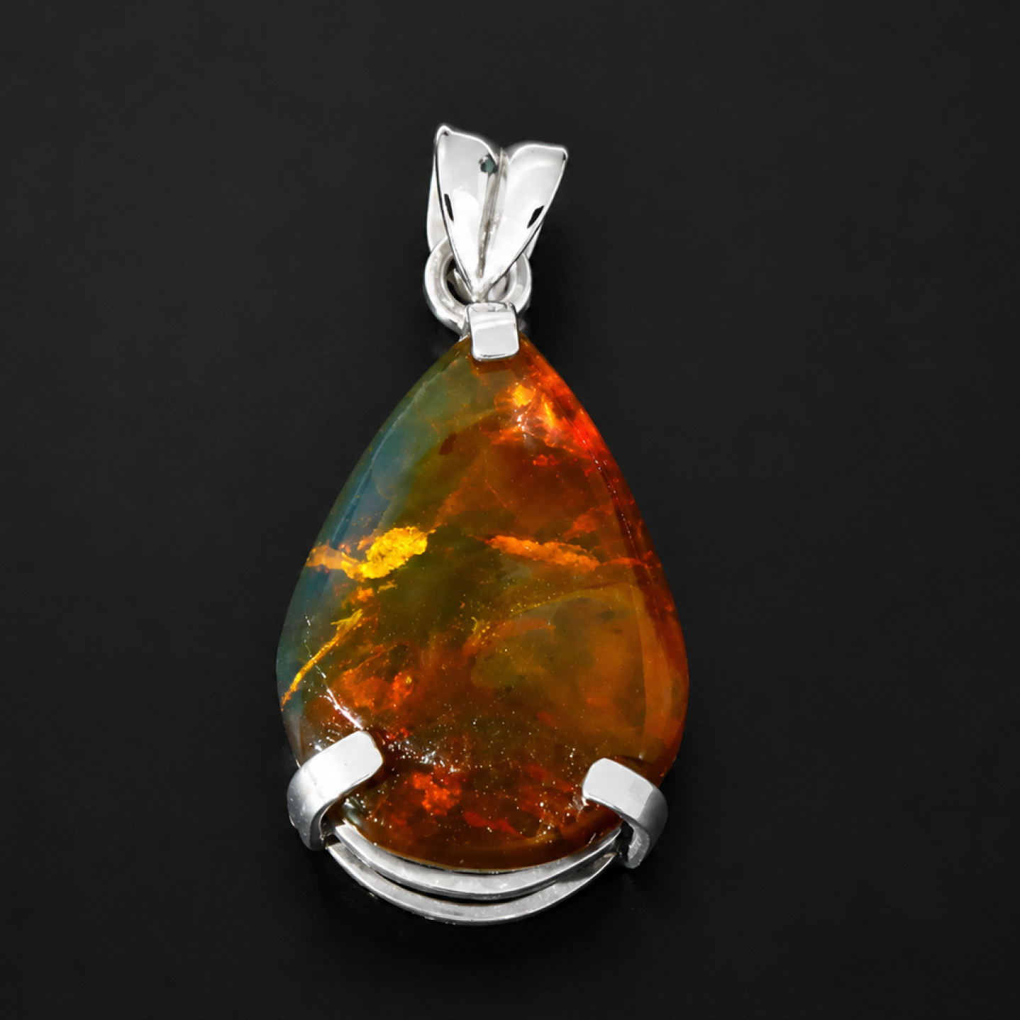 Master Crafted Translucent Orange Blue 925 Sterling Silver Dominican Amber Penda