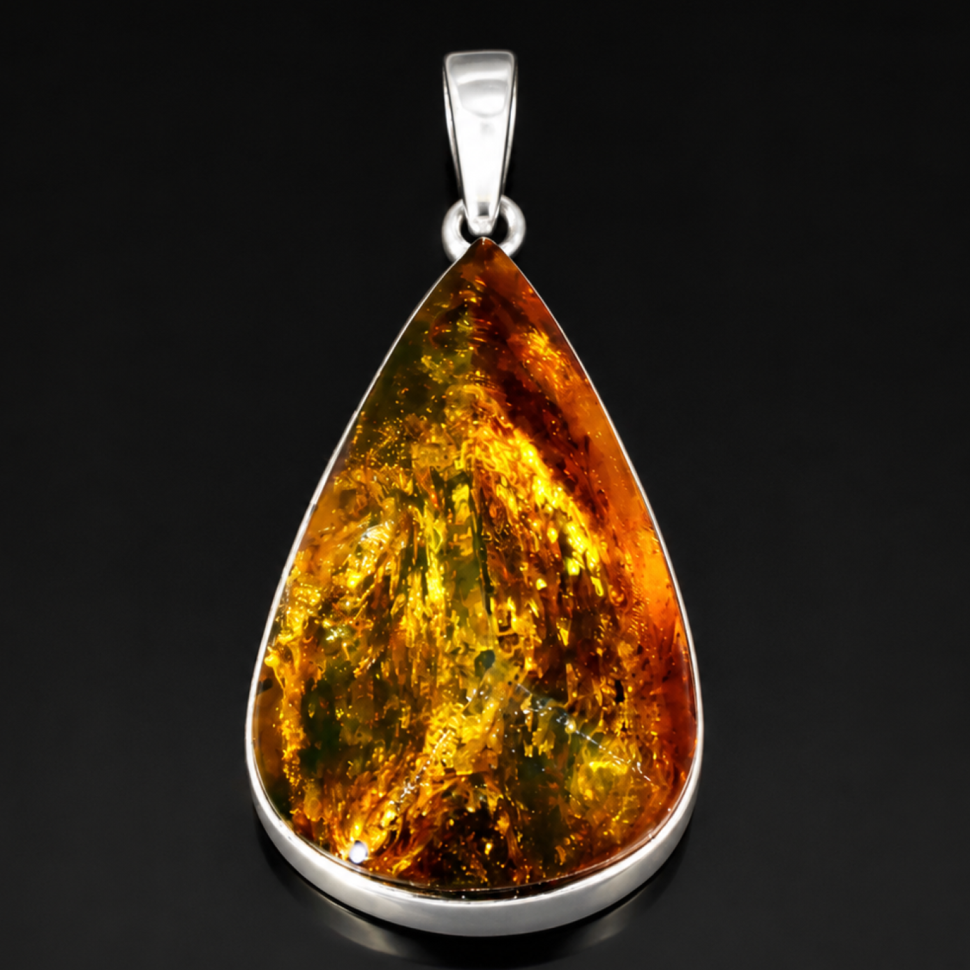 Untreated Translucent Green Brown 925 Sterling Silver Dominican Amber Pendant 40