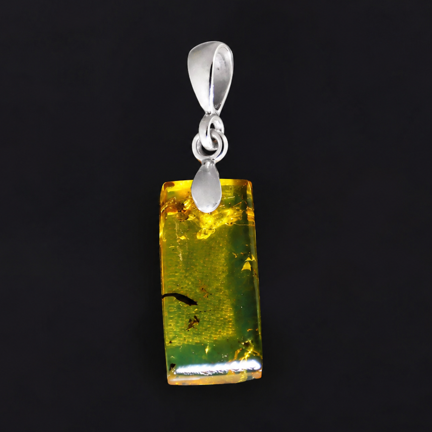 Pure Natural Clear Yellow Green 925 Sterling Silver Dominican Amber Pendant 31mm