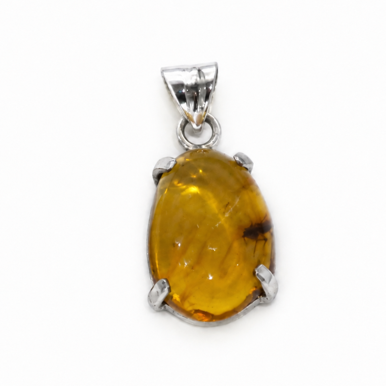 Natural Dominican Blue Amber Pendant 925 Sterling Silver 29 mm oval fly-like