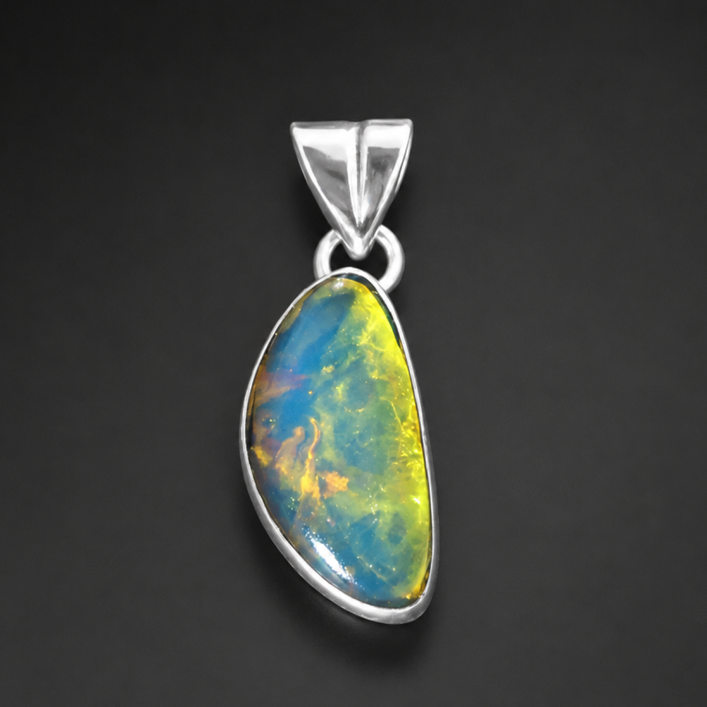 Natural Dominican Blue Amber Pendant 925 Sterling Silver 27 mm freeform yellow