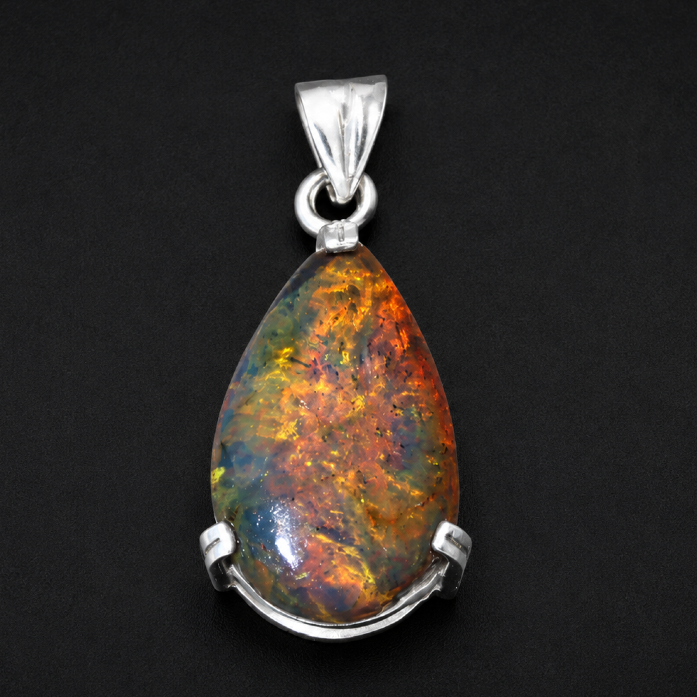 Clear autumn blue Natural Dominican Amber teardrop 925 Sterling Pendant 36 mm