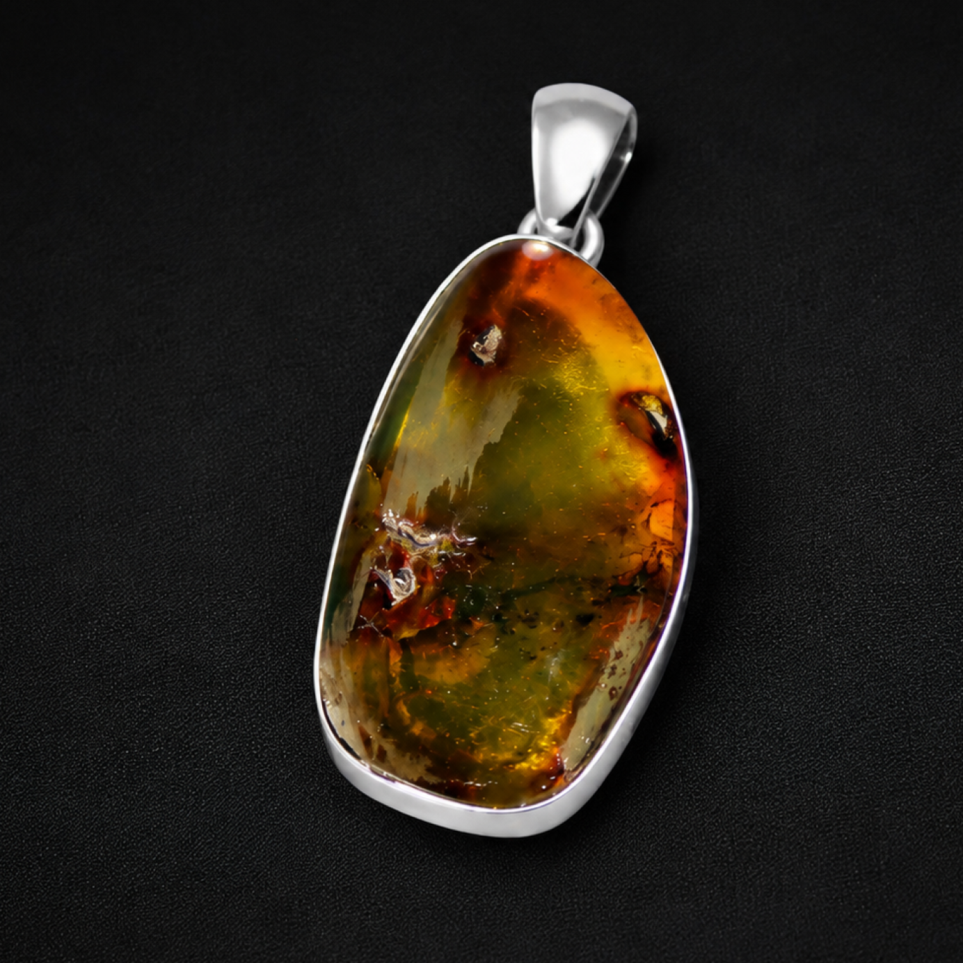 Clear yellow brown Natural Dominican Amber freeform 925 Sterling Pendant 33 mm