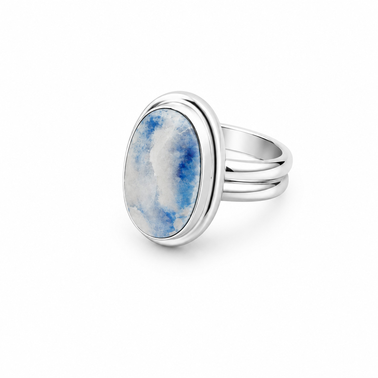 Quality Artisan White Blue Dendritic Opal (Milky Opal) 925 Sterling Silver Ring