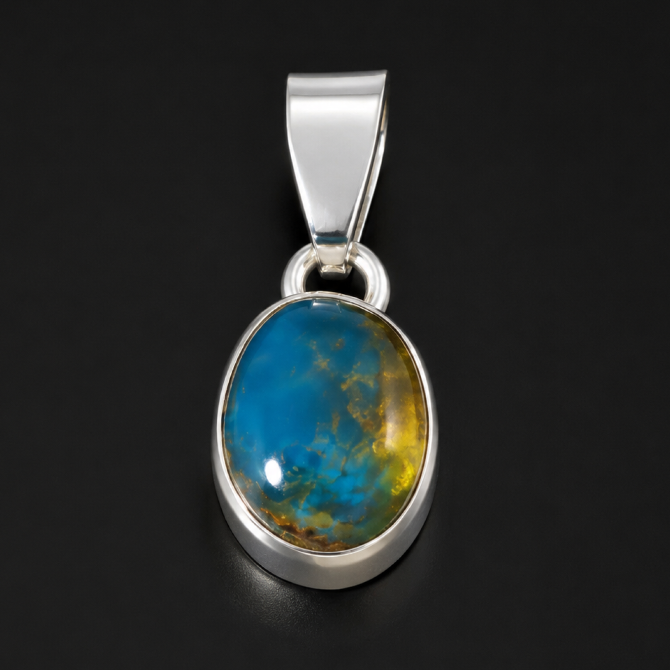 Clear deep blue Natural Dominican Amber oval 925 Sterling Silver Pendant 24 mm