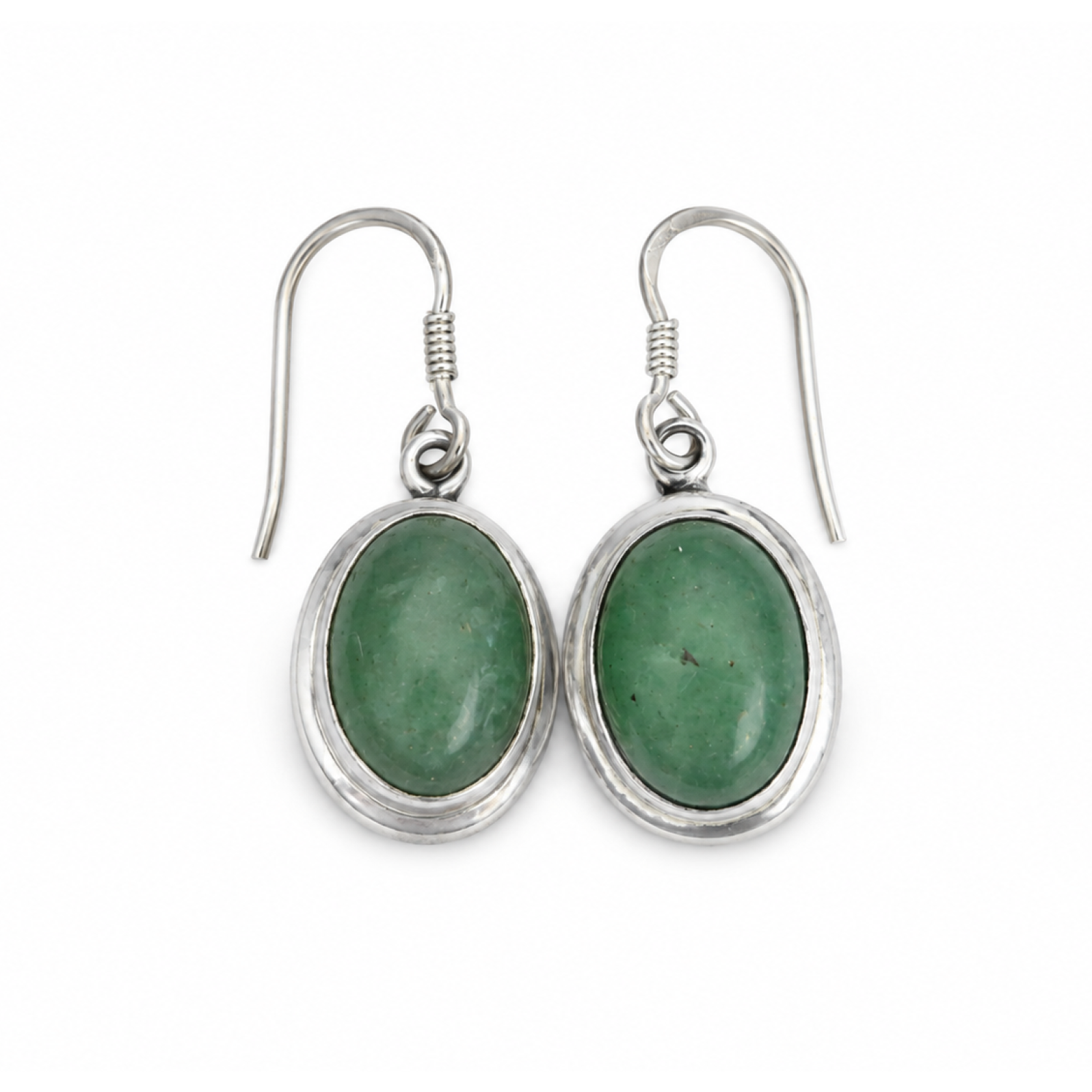 Translucent olive green Natural jade oval 925 Sterling Silver Earrings 34 mm