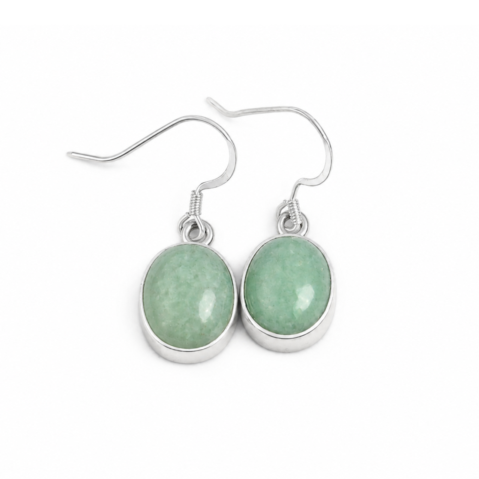Translucent olive green Natural jade oval 925 Sterling Silver Earrings 30 mm