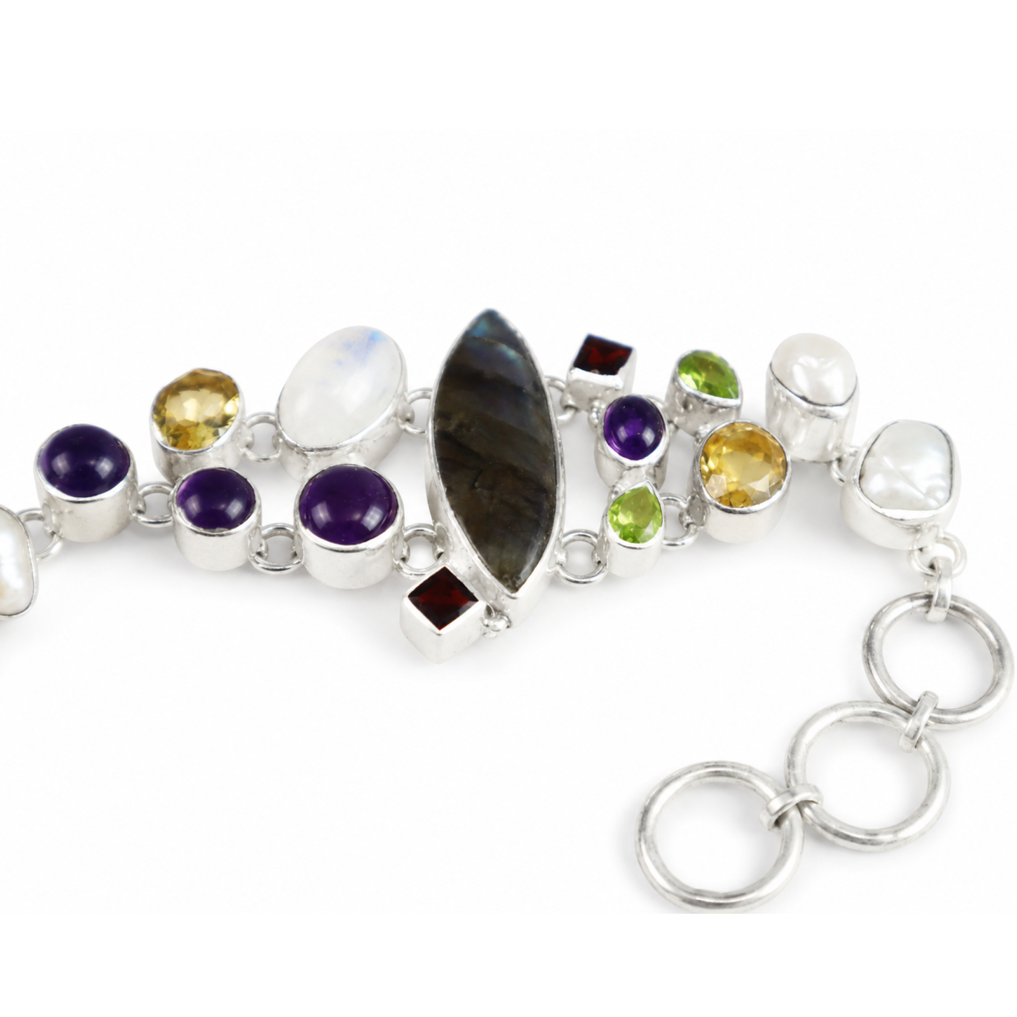 Translucent white purple yellow silver Natural moonston amethyst Bracelet 165 mm