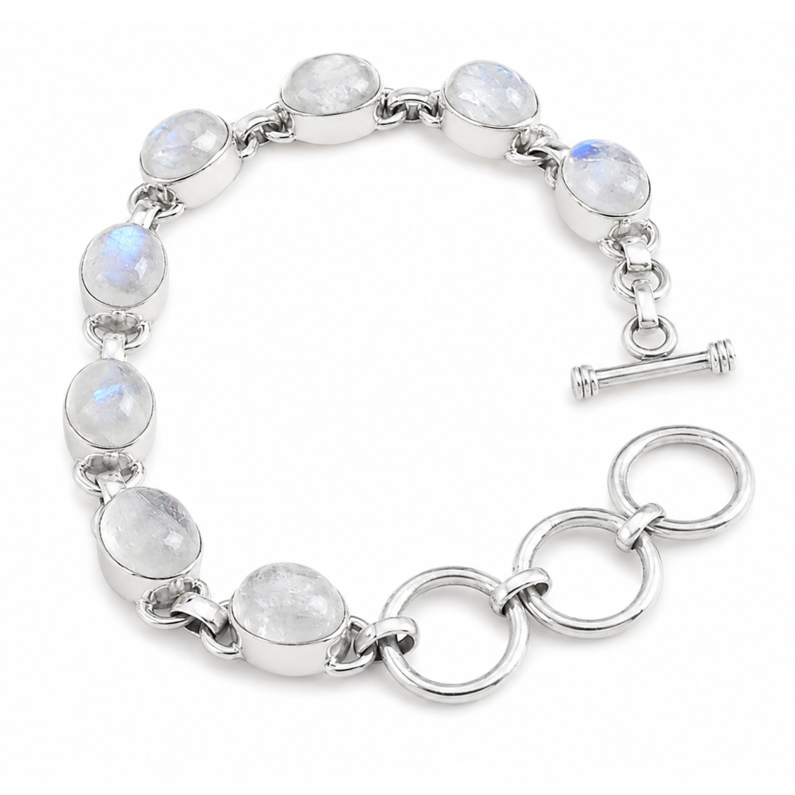 Clear purple fire white moonston oval 925 Sterling Silver Bracelet 165 mm