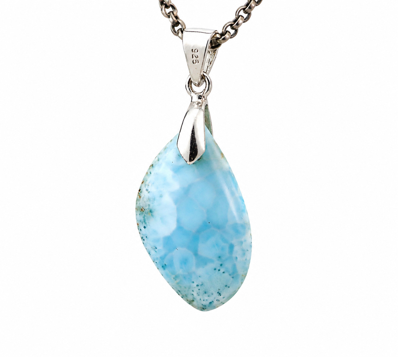 Lovely Natural Sky Blue Larimar .925 Sterling Silver Pendant 43mm