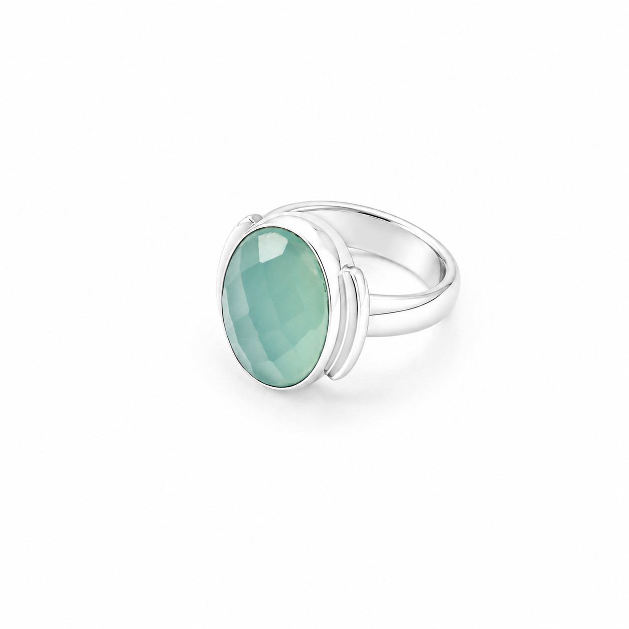 Rare Quality Light Green Chalcedony 925 Sterling Silver Oval Ring US#5 1/2