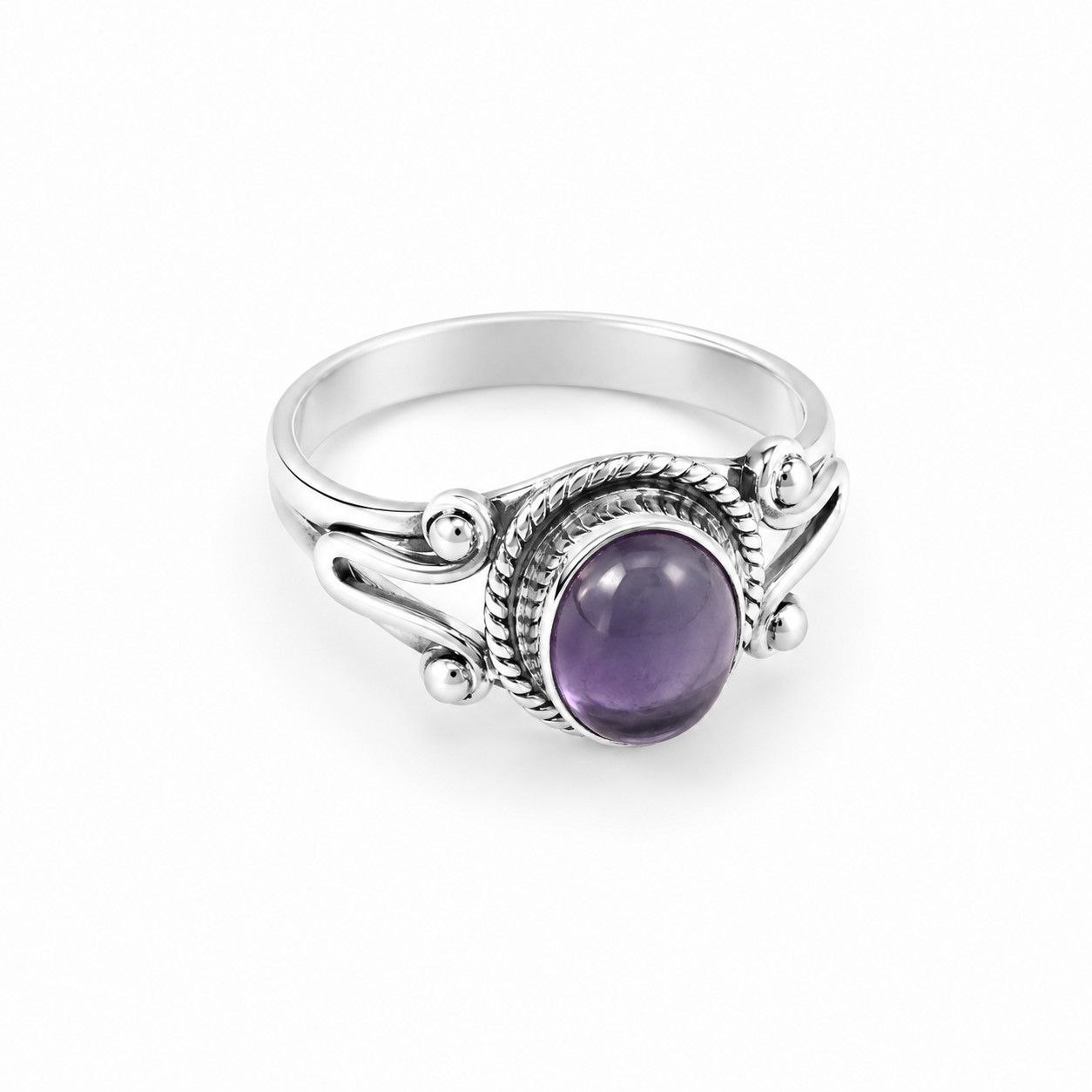 Unique Premium Purple Amethyst 925 Sterling Silver Oval Ring US#6 1/2