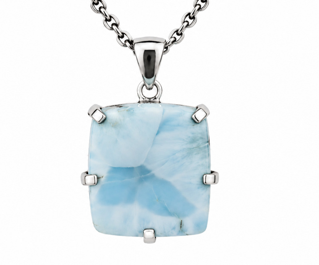 Sky Blue Larimar slice 925 Sterling Silver Pendant 34mm