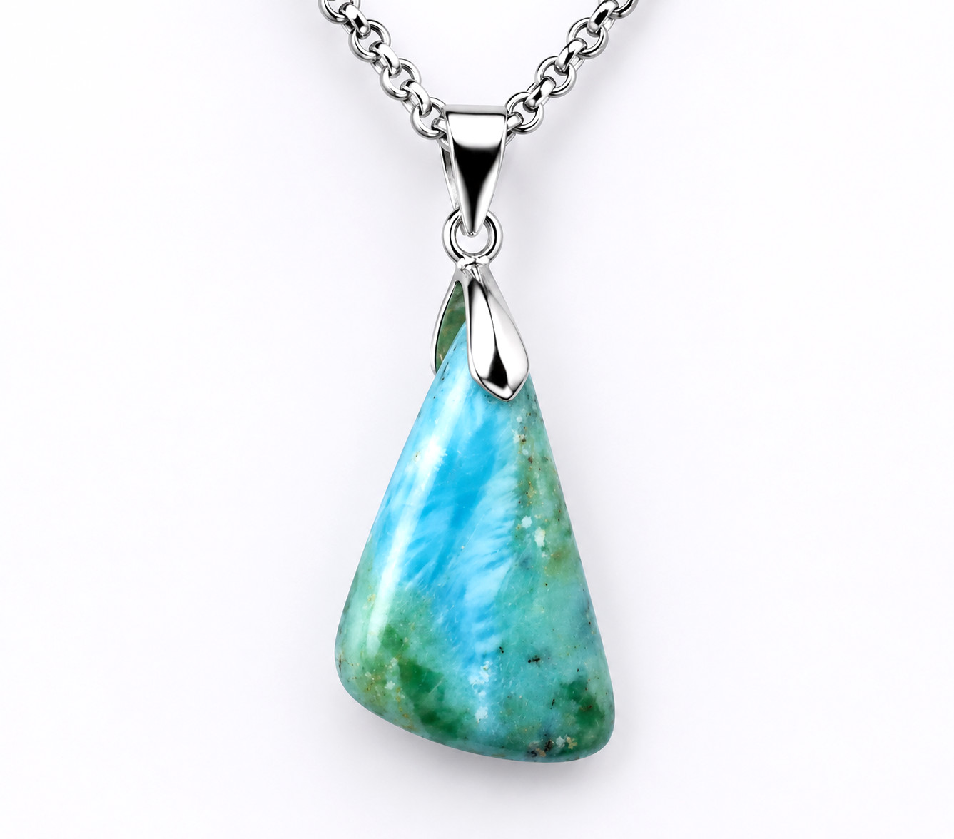 Impressive Natural Ocean Blue Larimar .925 Sterling Silver Pendant 46mm