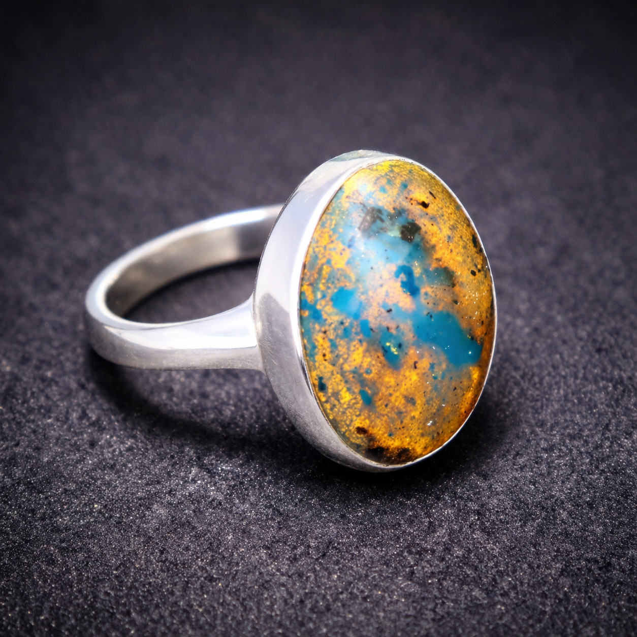 Excellent Natural Translucent Sky Blue Amber .925 Sterling Silver Ring #6