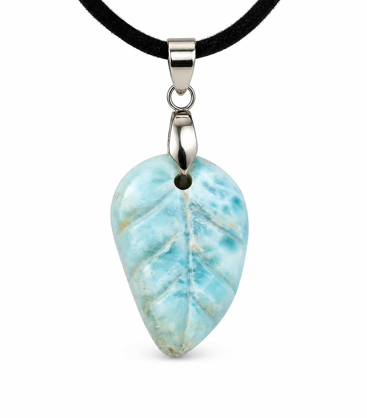 Handcrafed  Natural Ocean Blue Larimar Necklace adjustable free cord